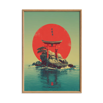 Torii Gate Poster, Japanese Wall Art, Island Print, Red Sun Decor