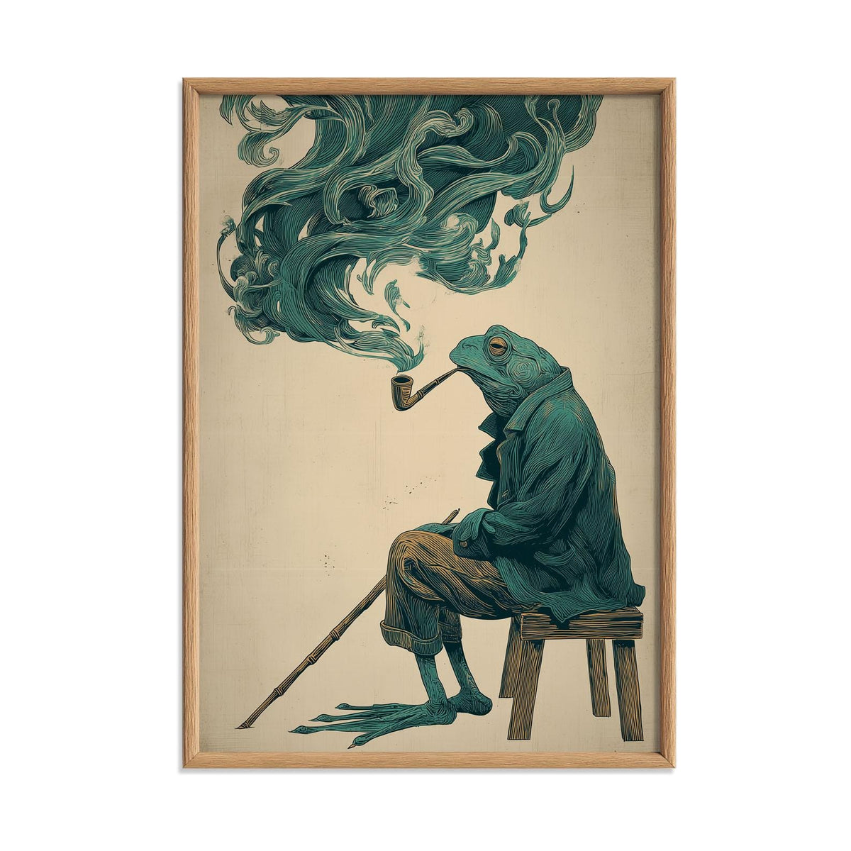 Gentleman Frog Print, Pipe Smoking Poster, Vintage Wall Art, Quirky Illustration
