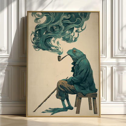 Gentleman Frog Print, Pipe Smoking Poster, Vintage Wall Art, Quirky Illustration