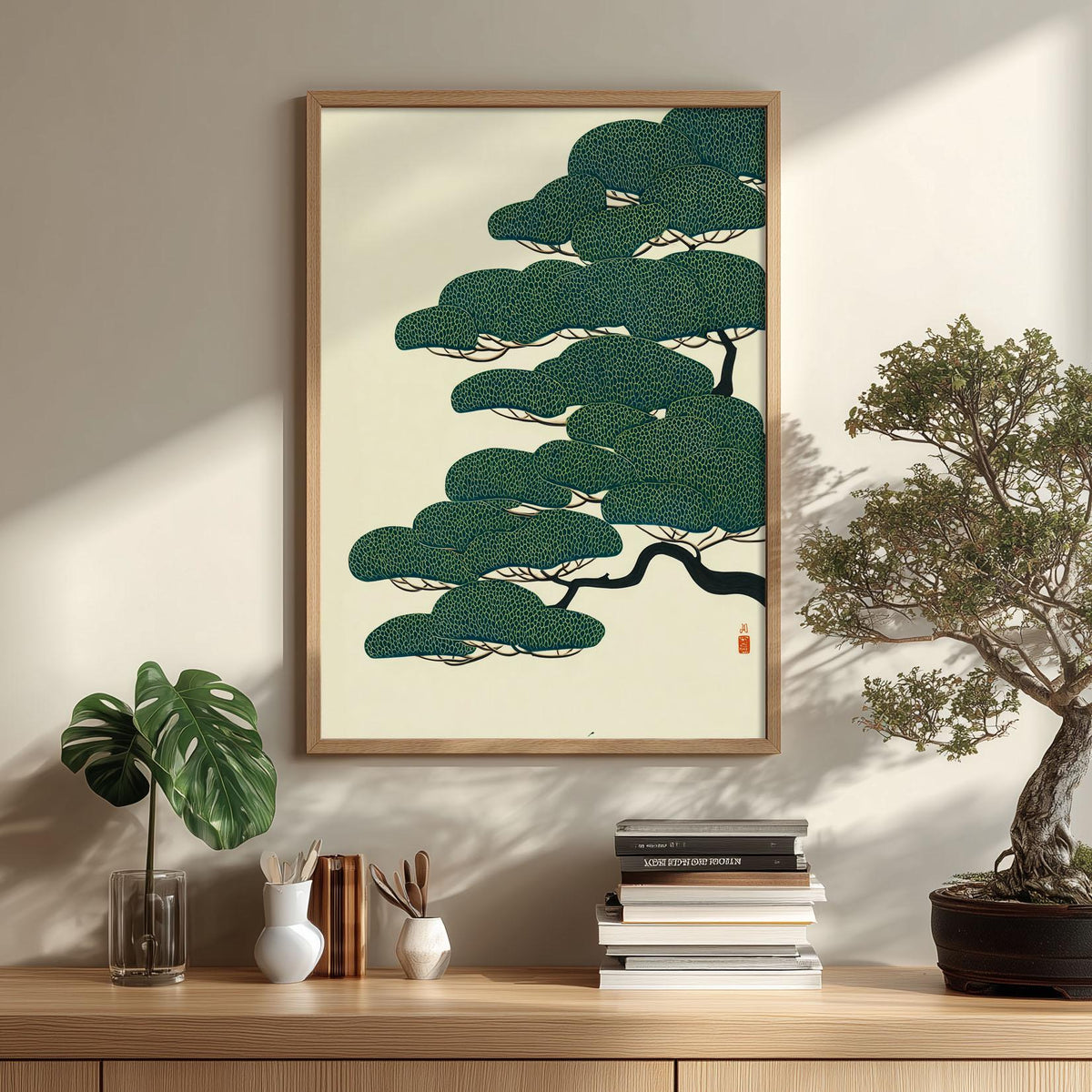 Japanese Tree Poster, Green Wall Art, Minimalist Decor