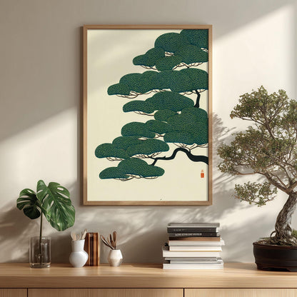 Japanese Tree Poster, Green Wall Art, Minimalist Decor