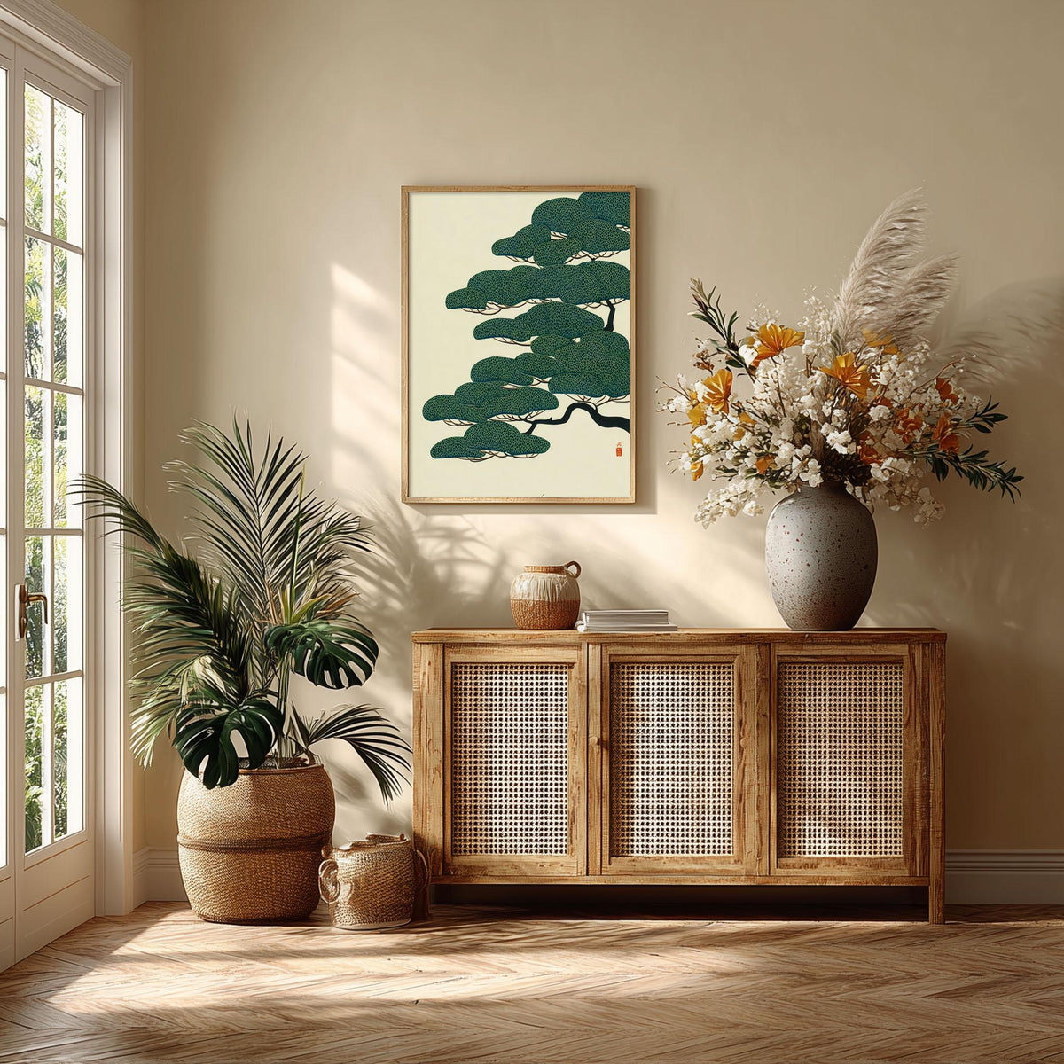Japanese Tree Poster, Green Wall Art, Minimalist Decor
