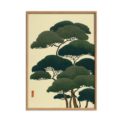 Japanese Pine Tree Art Print - Vintage Botanical Illustration, Green Wall Art