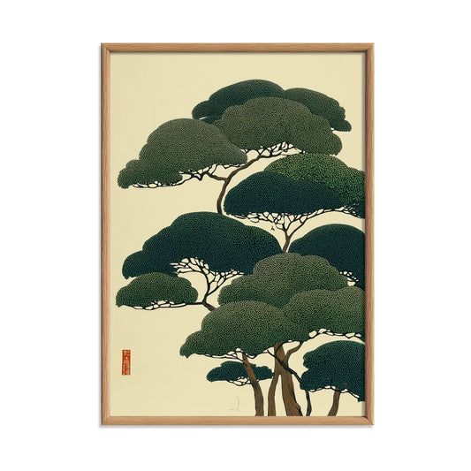 Japanese Pine Tree Art Print - Vintage Botanical Illustration, Green Wall Art