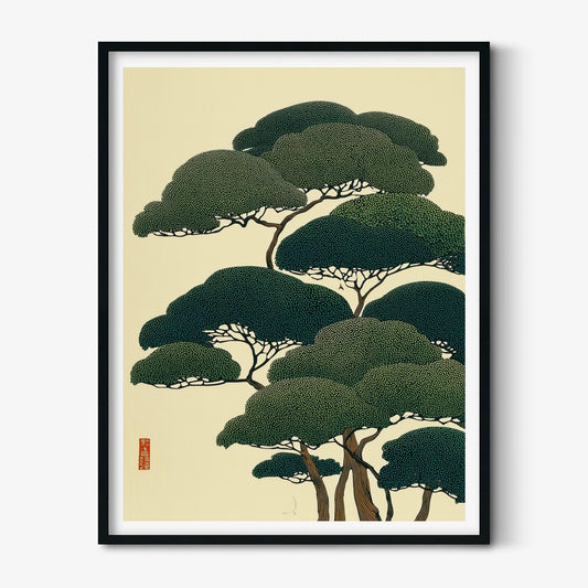 Japanese Pine Tree Art Print - Vintage Botanical Illustration, Green Wall Art