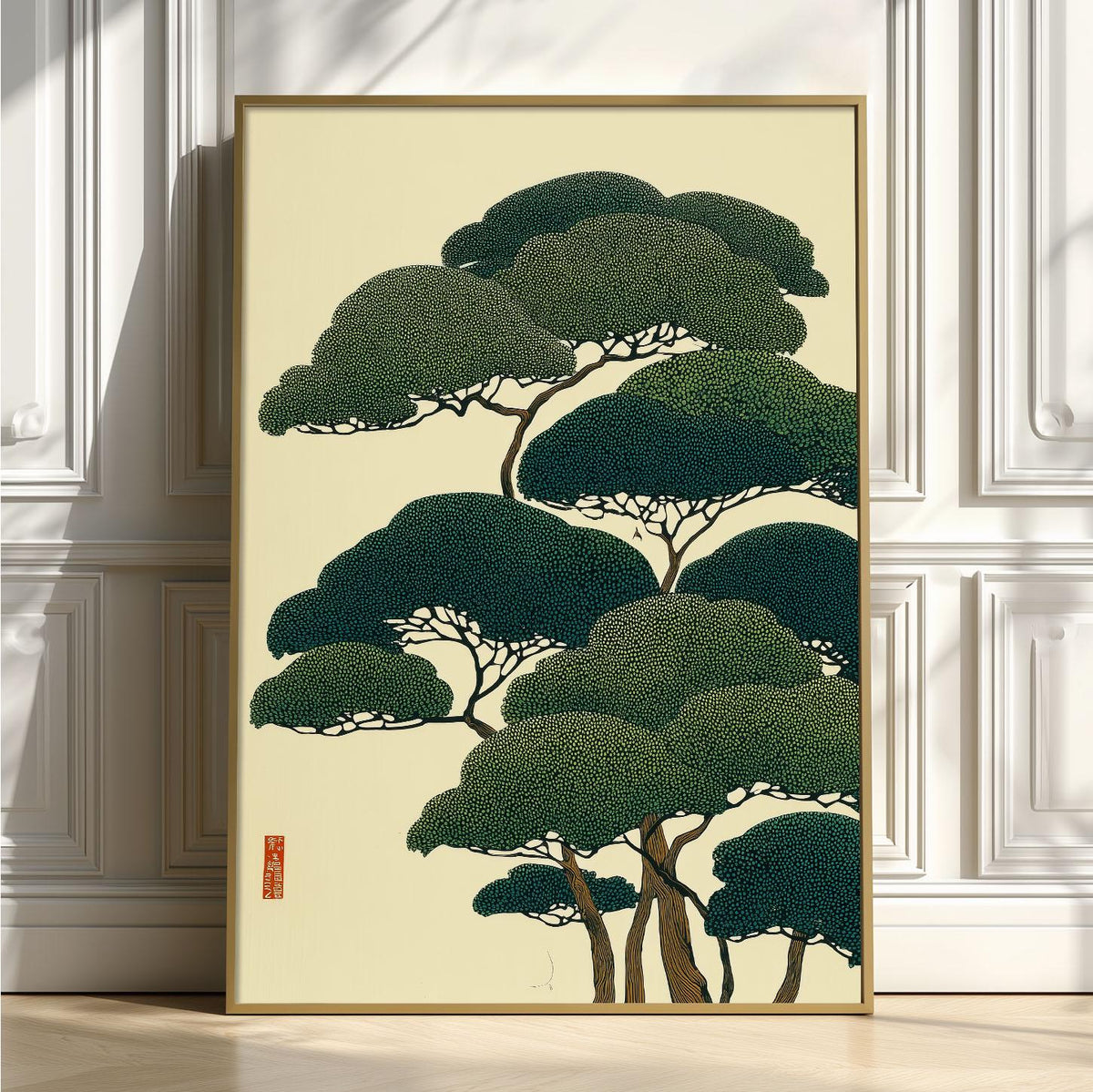 Japanese Pine Tree Art Print - Vintage Botanical Illustration, Green Wall Art