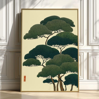 Japanese Pine Tree Art Print - Vintage Botanical Illustration, Green Wall Art