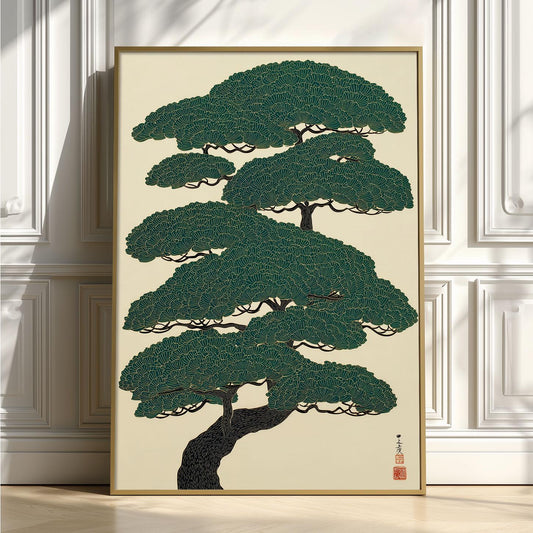 Japanese Pine Tree Art Print - Wall Decor - Botanical Illustration, Zen Home Style, Minimalist Japan Poster