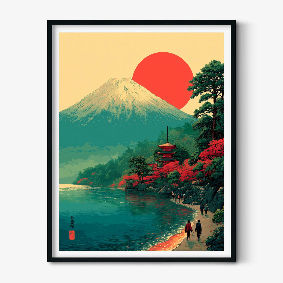 Japan Landscape Art Print - Mount Fuji Sunrise Wall Decor, Japanese Pagoda Coast Poster