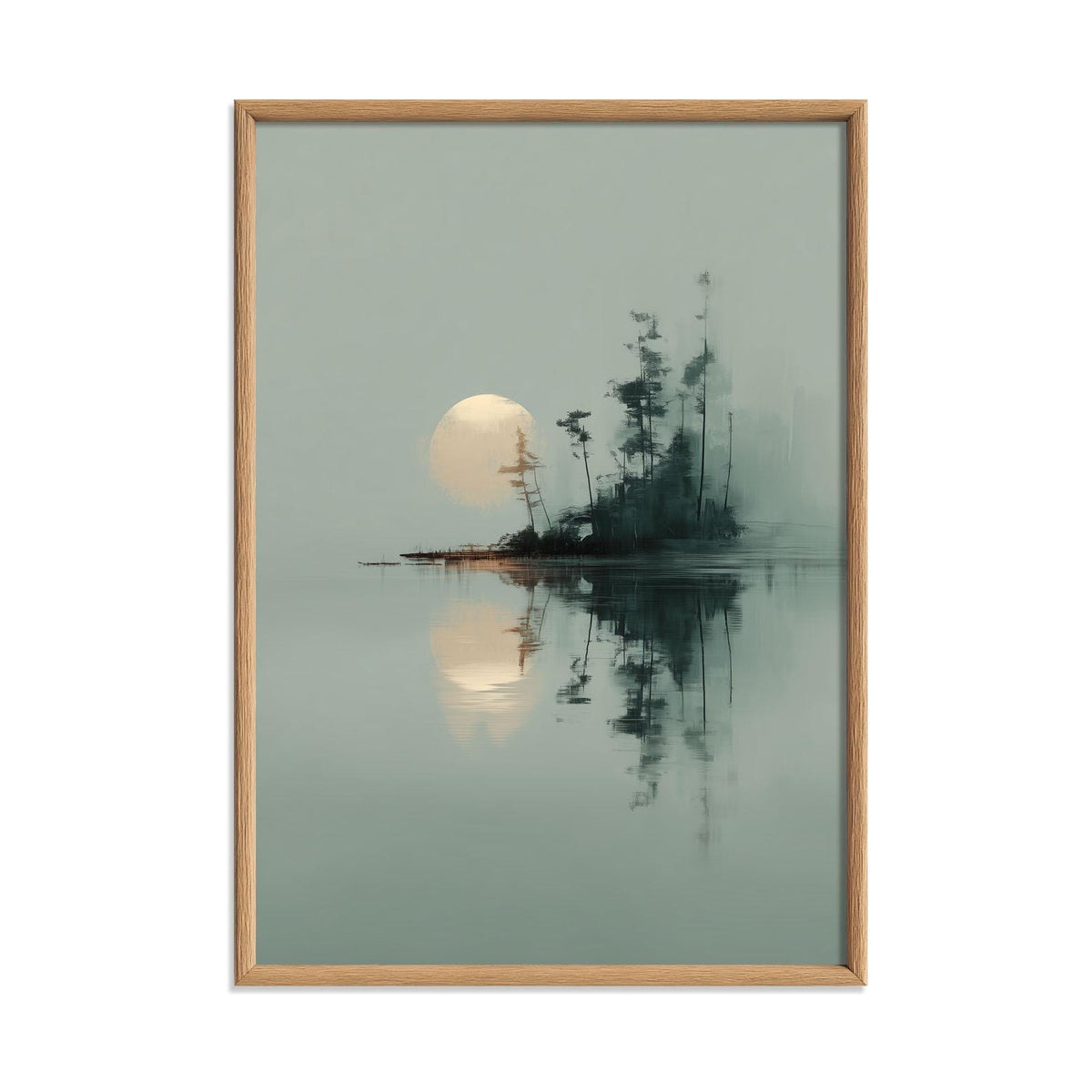 Japanese Landscape Print - Minimalist moonlit island art wall decor