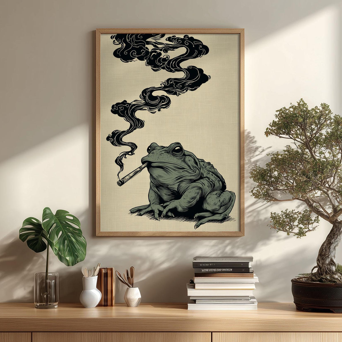 Japanese Frog Print – Retro Smoky Toad Poster | Vintage Wall Art
