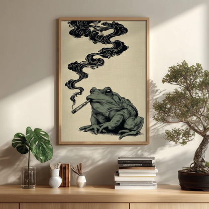 Japanese Frog Print – Retro Smoky Toad Poster | Vintage Wall Art