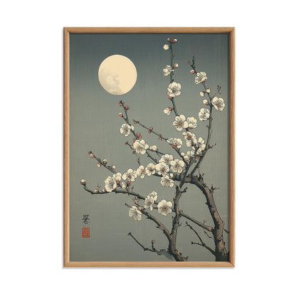 Japanese Print - Moonlit Plum Blossoms Woodblock Style