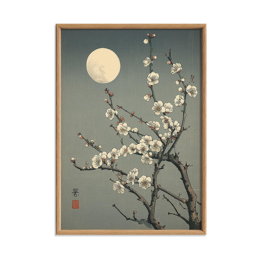 Japanese Print - Moonlit Plum Blossoms Woodblock Style