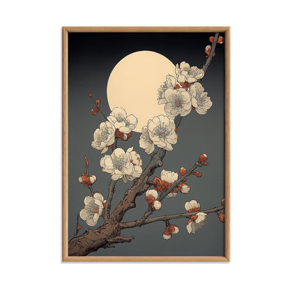Japanese Blossom Art Print - Moonlit Plum Branch illustration Wall Decor