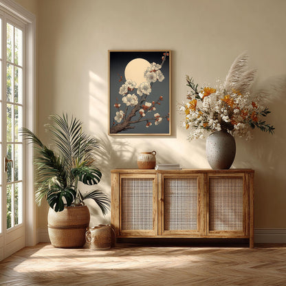 Japanese Blossom Art Print - Moonlit Plum Branch illustration Wall Decor