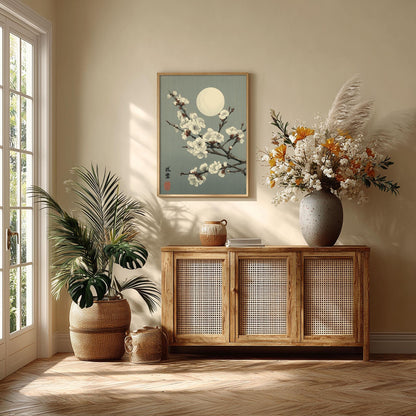 Japanese Blossom Print - Moonlit Plum Branch Wall Art, Vintage Style