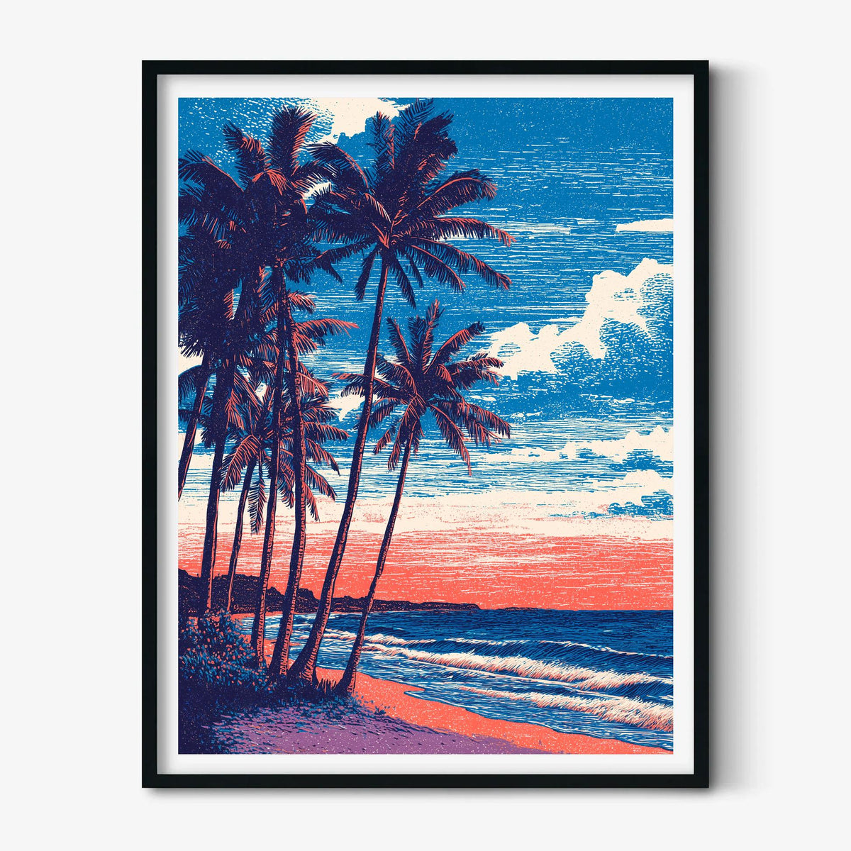 Tropical Beach Print - Palm Tree Coastal Wall Art, Sunset Ocean Poster