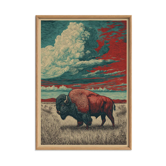 Bison Art Print - Buffalo Wall Art Landscape illustration - Western Decor