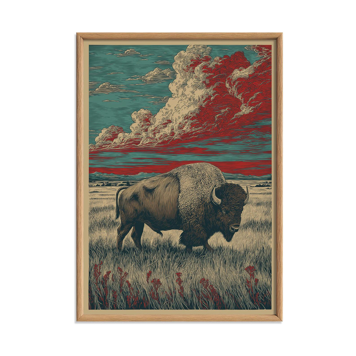Bison Wall Art Print - Vintage Wildlife illustration - Unframed Poster