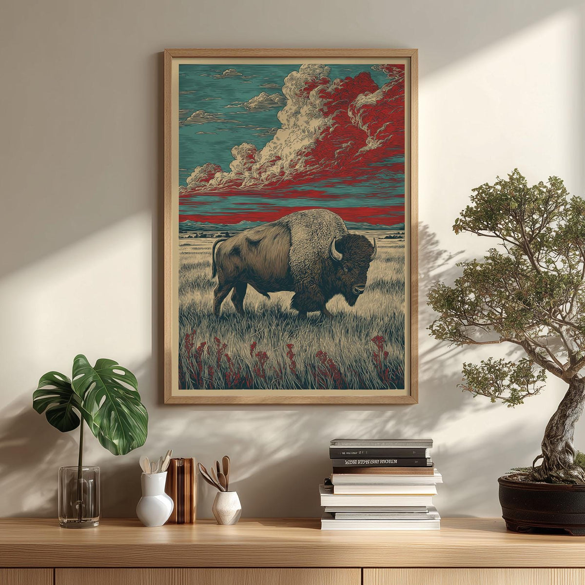 Bison Wall Art Print - Vintage Wildlife illustration - Unframed Poster
