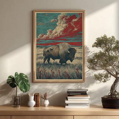 Bison Wall Art Print - Vintage Wildlife illustration - Unframed Poster