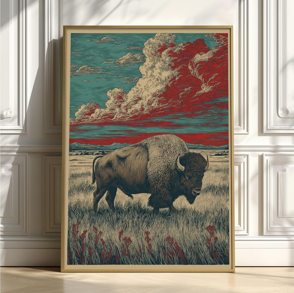 Bison Wall Art Print - Vintage Wildlife illustration - Unframed Poster