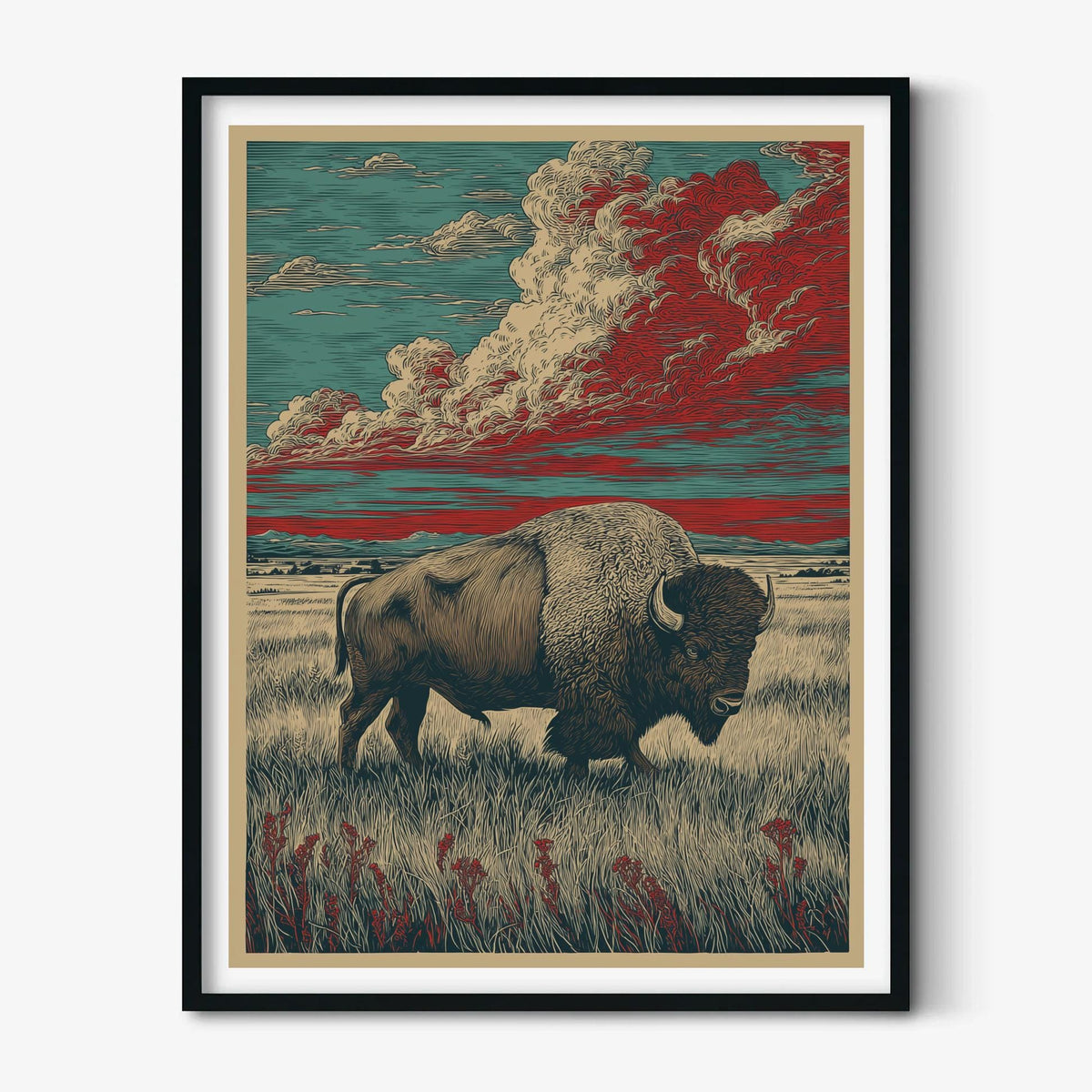 Bison Wall Art Print - Vintage Wildlife illustration - Unframed Poster