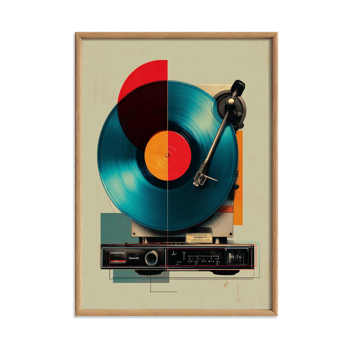 Retro Record Player Wall Art Print - Vinyl Turntable Poster, Mid-Century Modern Decor