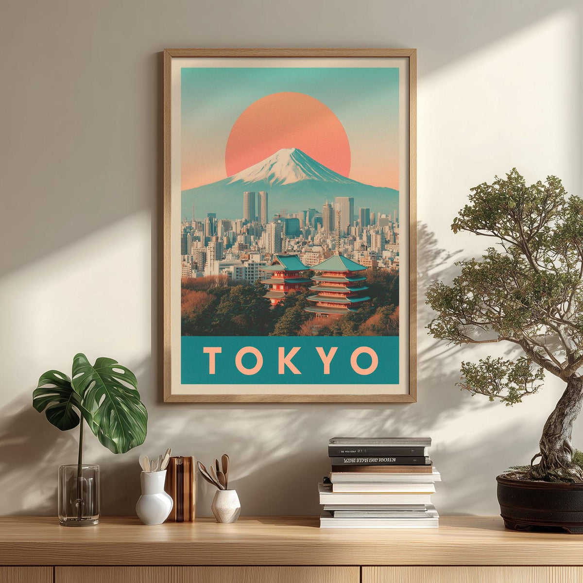 Tokyo Travel Poster Print - Retro Japan Wall Art with Mount Fuji Skyline