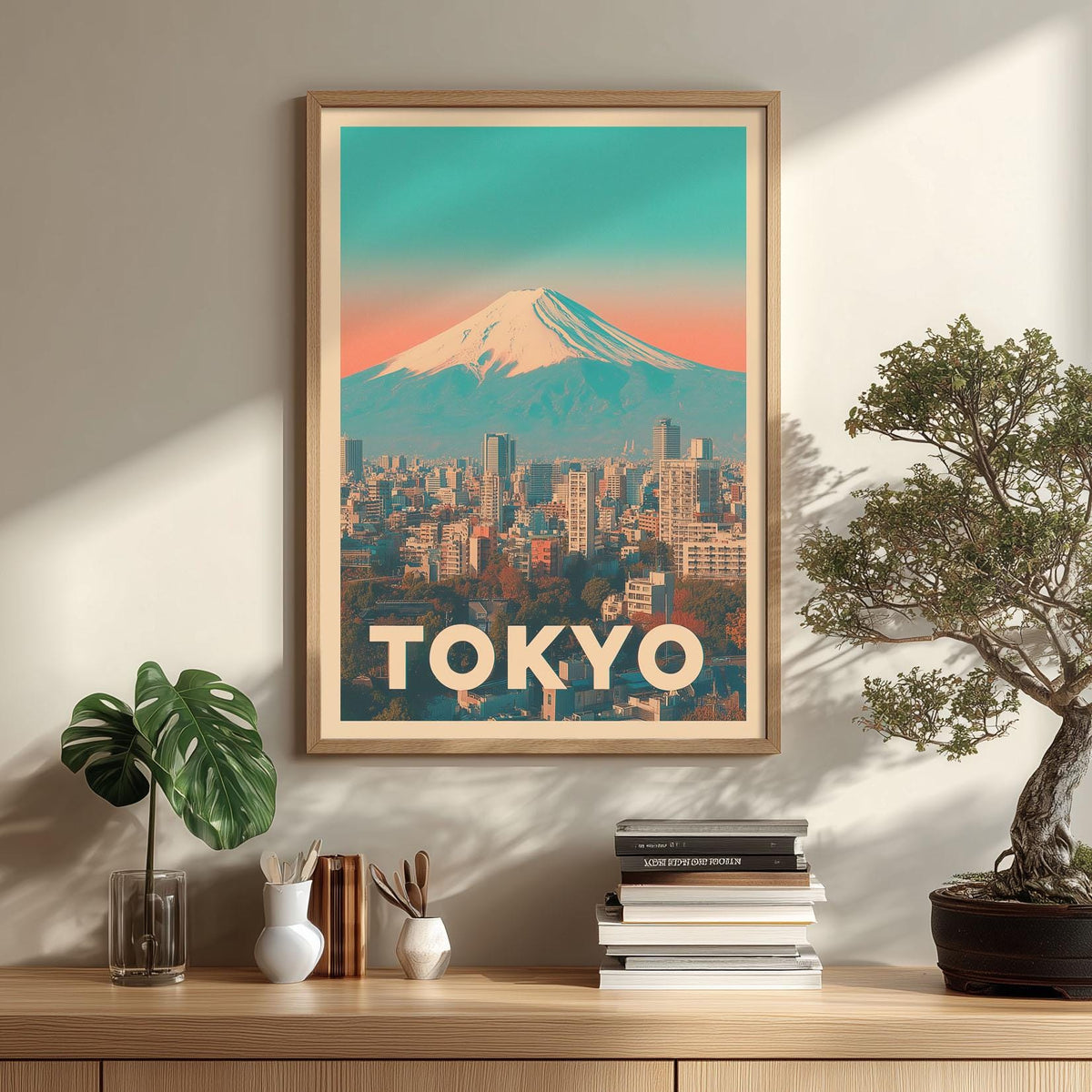 Tokyo Wall Art Print - Mount Fuji Cityscape Poster, Retro Travel Style