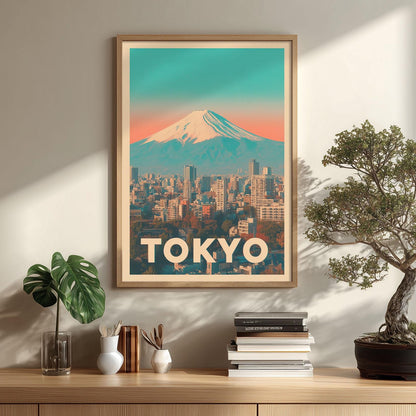 Tokyo Wall Art Print - Mount Fuji Cityscape Poster, Retro Travel Style