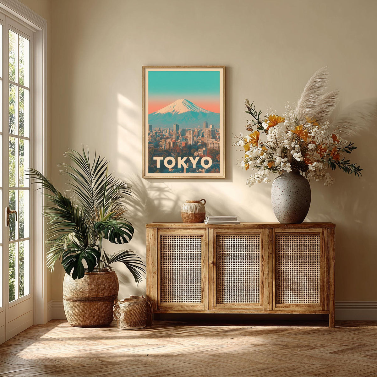 Tokyo Wall Art Print - Mount Fuji Cityscape Poster, Retro Travel Style