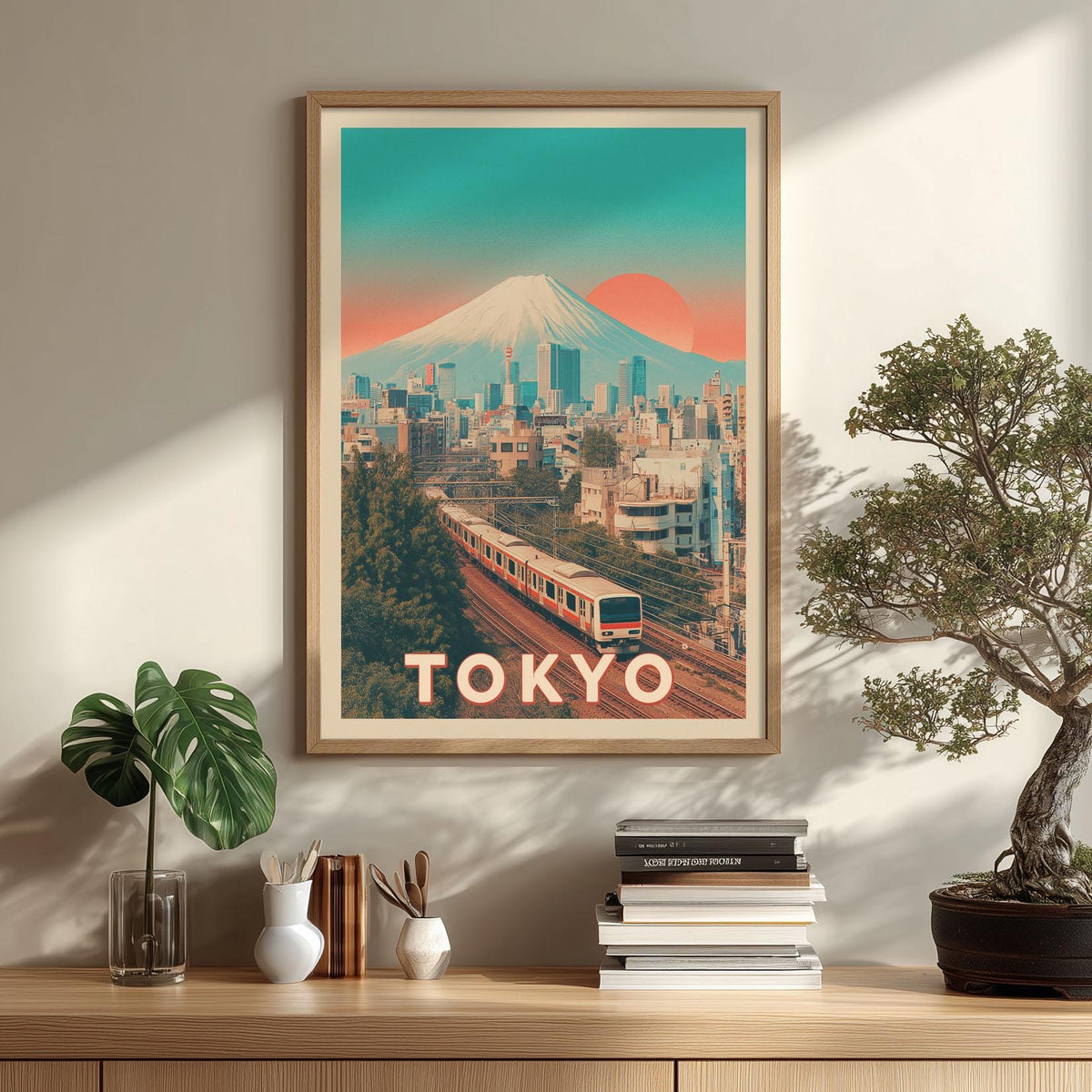 Tokyo Travel Poster Print - Retro Mt Fuji Wall Art - Japan Cityscape Decor