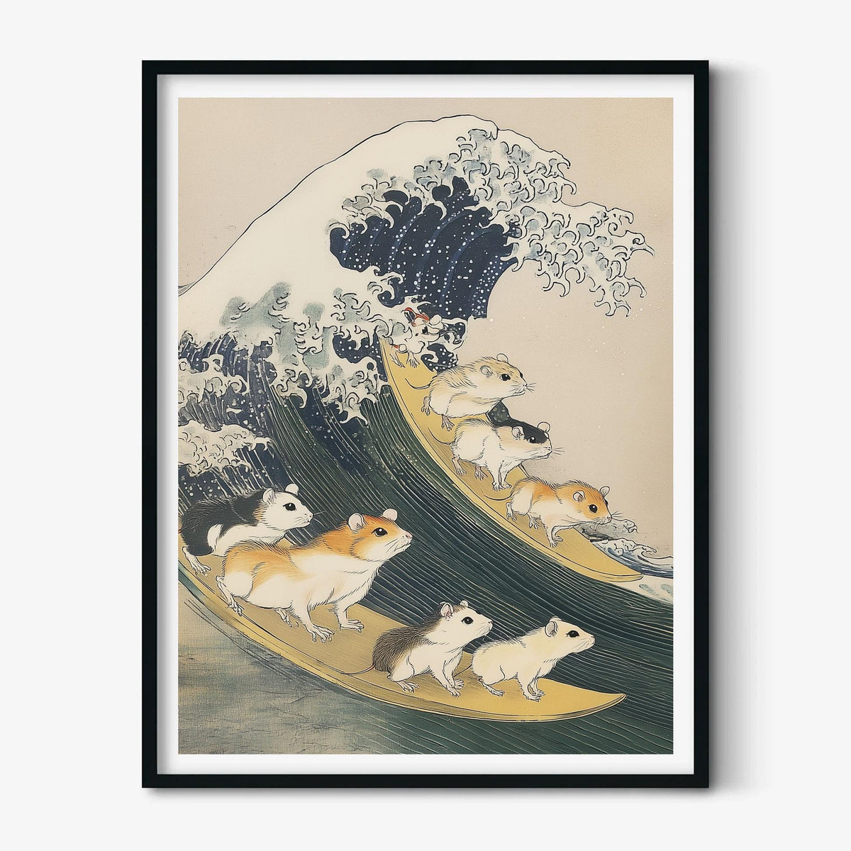 Hamster Wave Art Print - Japanese Style Animal Wall Art - Kawaii Pet Decor