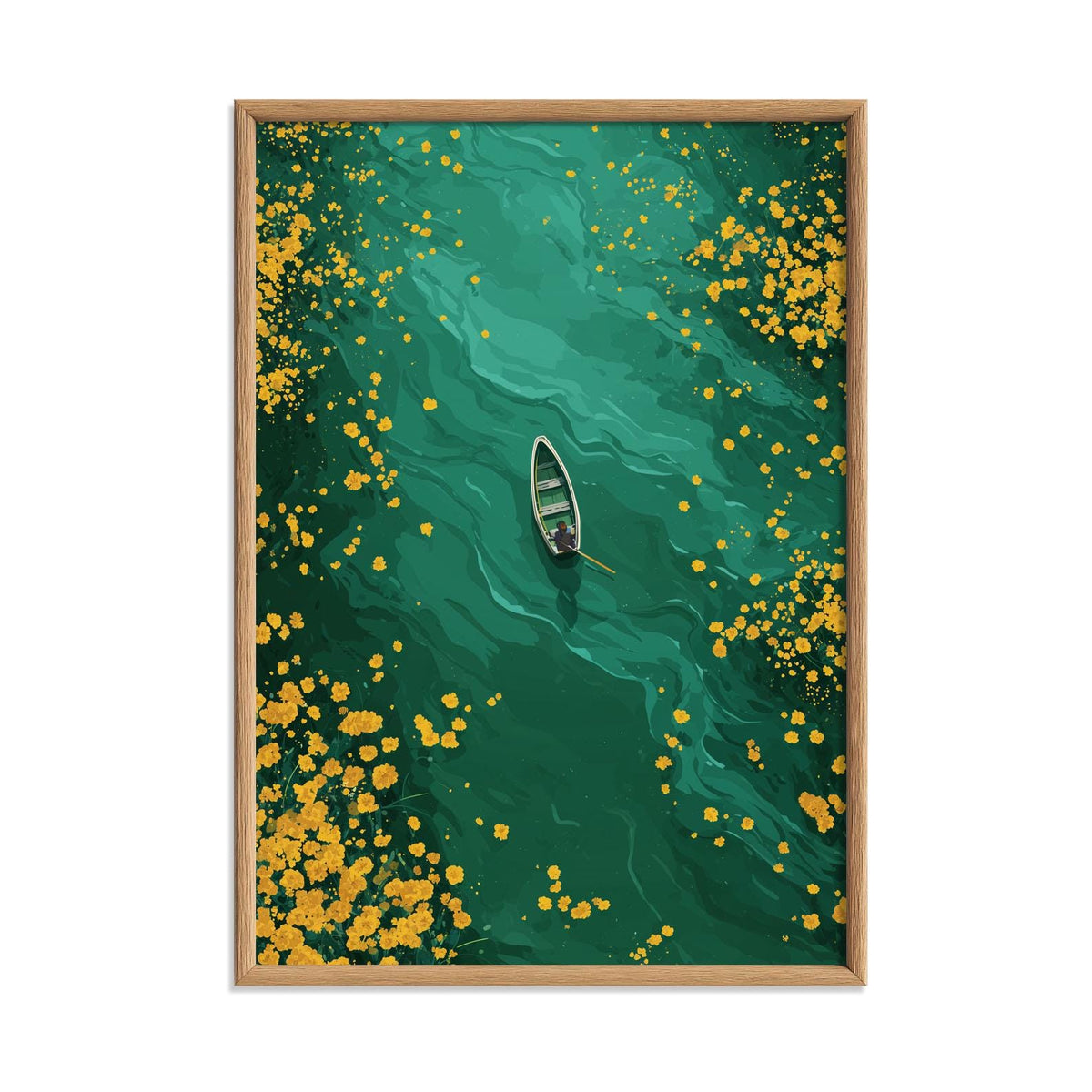 Boat on Emerald Lake Art Print | teal green wall art | modern landscape poster
