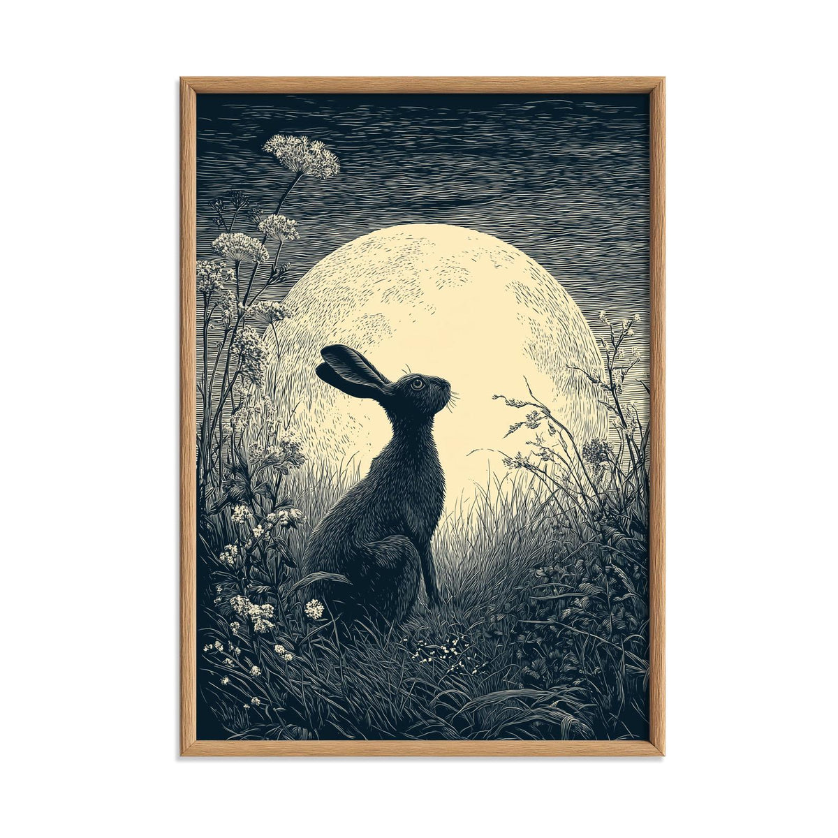Moon Hare Print – Celestial Woodland Poster | British Folklore Wall Art