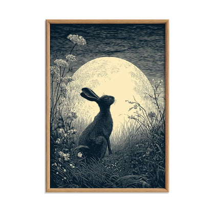 Moon Hare Print – Celestial Woodland Poster | British Folklore Wall Art