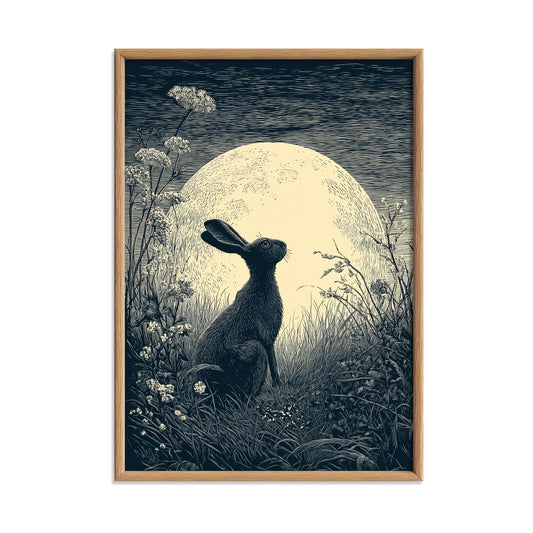 Moon Hare Print – Celestial Woodland Poster | British Folklore Wall Art