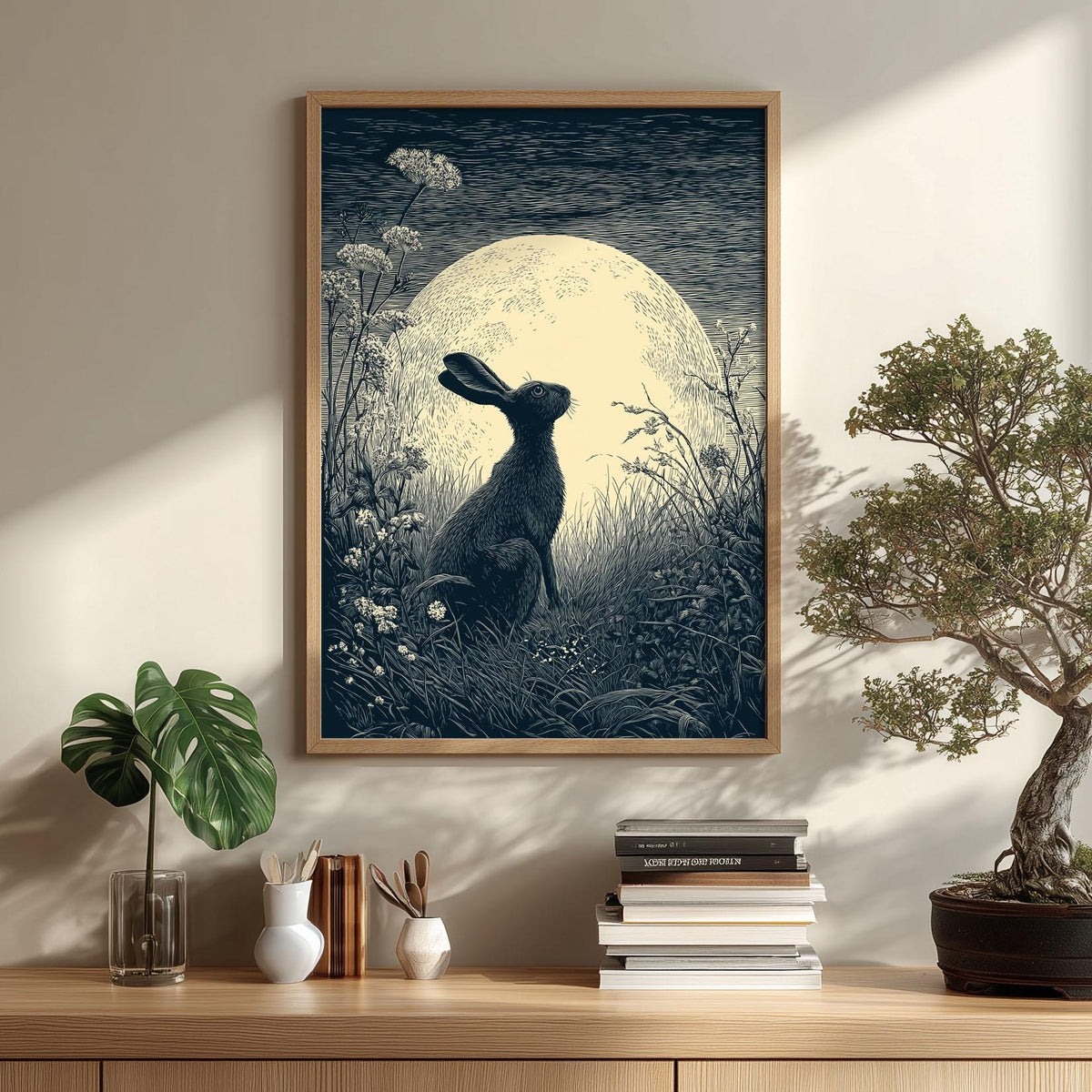 Moon Hare Print – Celestial Woodland Poster | British Folklore Wall Art