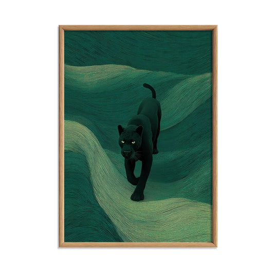 Black Panther art print | Dark green wall art | Jungle animal illustration