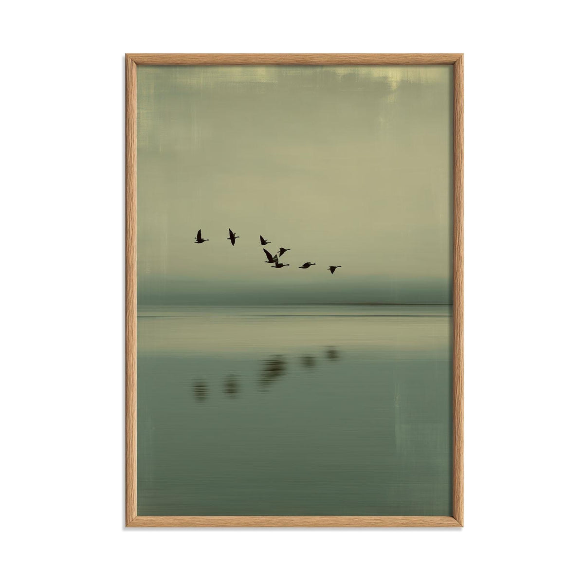 Minimal Japandi Pall print, Tranquil Seascape with Birds, Modern Neutral Décor