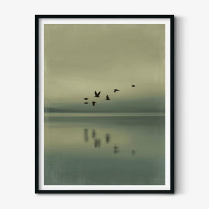 Flock of Birds Print - Minimalist Coastal Wall Art - Tranquil Ocean Wall Decor