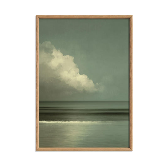 Sage Green Cloud Art Print, Minimalist Seascape, Japandi Wall Art
