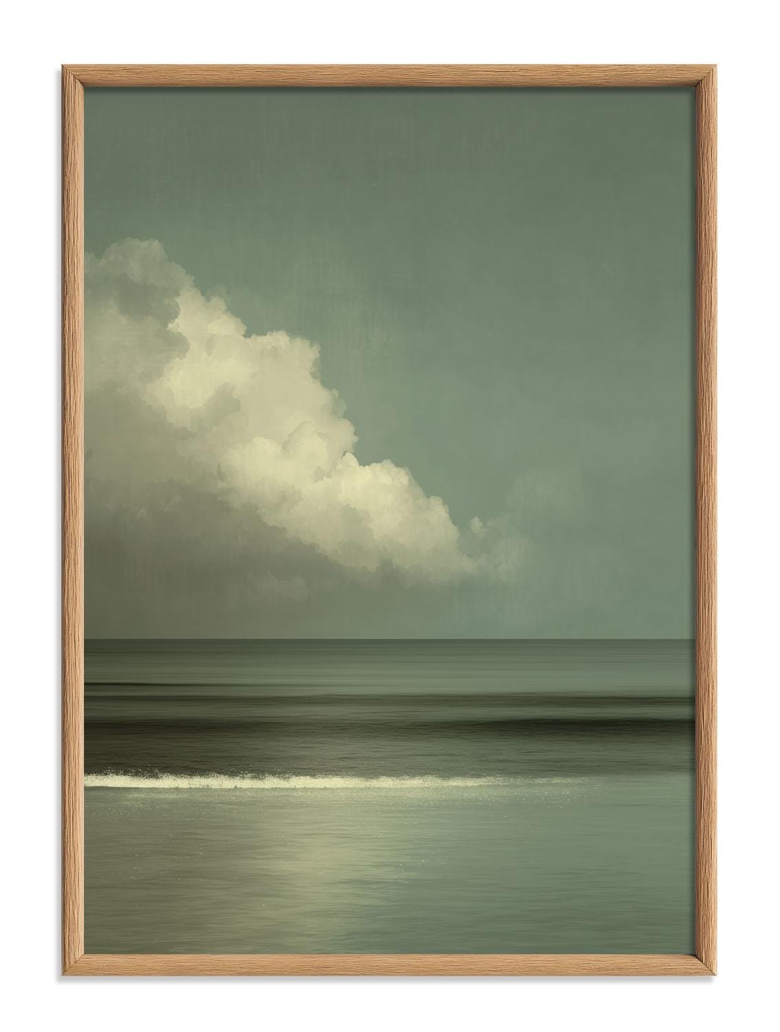 Sage Green Cloud Art Print, Minimalist Seascape, Japandi Wall Art