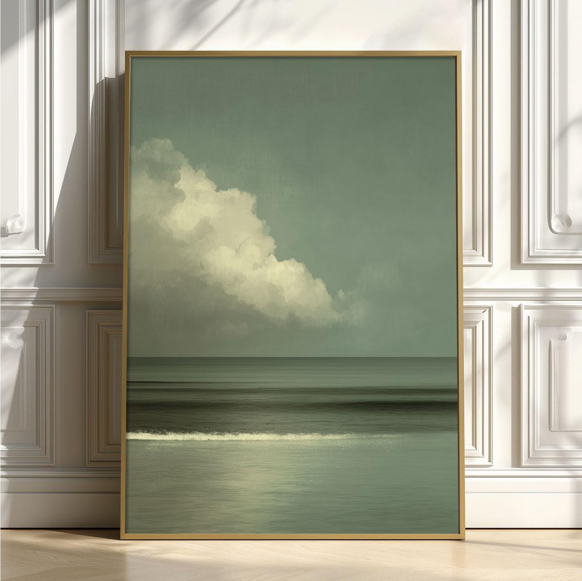 Sage Green Cloud Art Print, Minimalist Seascape, Japandi Wall Art