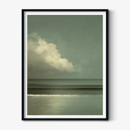 Sage Green Cloud Art Print, Minimalist Seascape, Japandi Wall Art