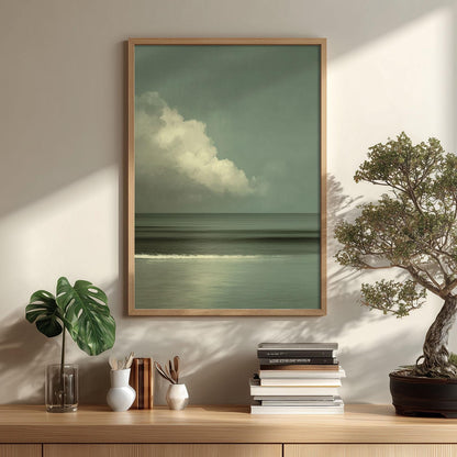 Sage Green Cloud Art Print, Minimalist Seascape, Japandi Wall Art