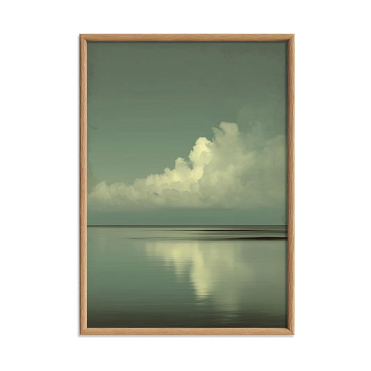 Cloud Seascape Poster Print, Sage Green Ocean, Japandi Wall Art