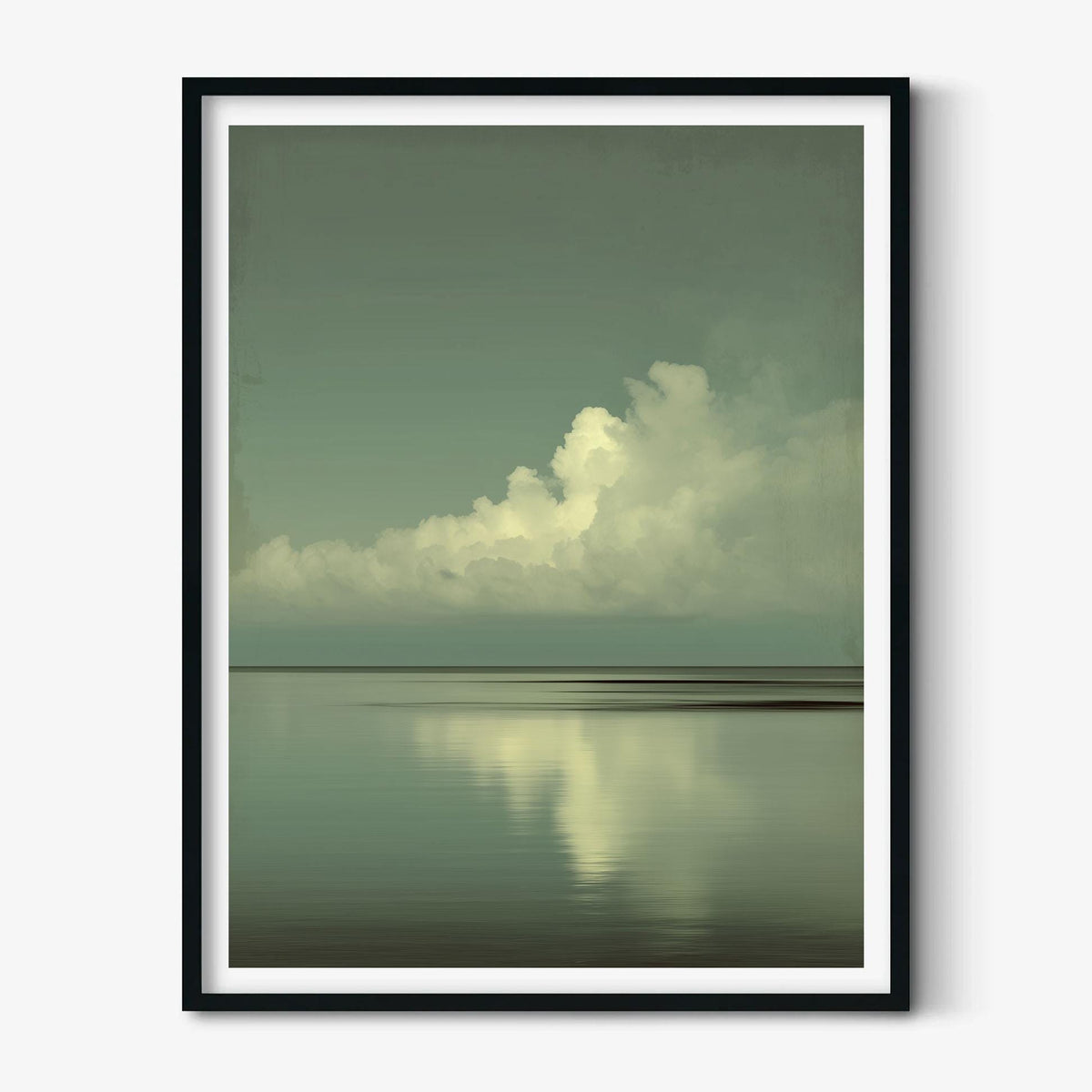 Cloud Seascape Poster Print, Sage Green Ocean, Japandi Wall Art